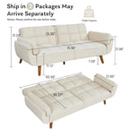 Canapé-lit futon convertible, lin capitonné, pieds en bois, dossier inclinable 3 positions, 227 kg, 2 places, beige/gris/vert/jaune
