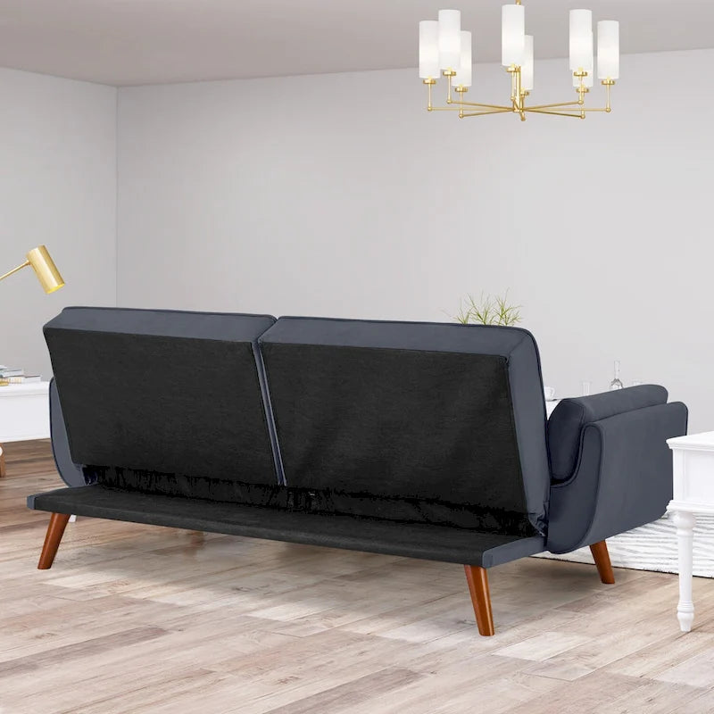 Canapé-lit futon convertible, lin capitonné, pieds en bois, dossier inclinable 3 positions, 227 kg, 2 places, beige/gris/vert/jaune