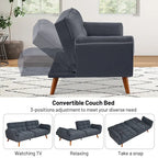 Canapé-lit futon convertible, lin capitonné, pieds en bois, dossier inclinable 3 positions, 227 kg, 2 places, beige/gris/vert/jaune