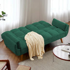 Canapé-lit futon convertible, lin capitonné, pieds en bois, dossier inclinable 3 positions, 227 kg, 2 places, beige/gris/vert/jaune