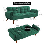 Canapé-lit futon convertible, lin capitonné, pieds en bois, dossier inclinable 3 positions, 227 kg, 2 places, beige/gris/vert/jaune