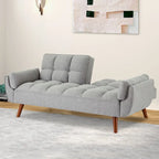 Canapé-lit futon convertible, lin capitonné, pieds en bois, dossier inclinable 3 positions, 227 kg, 2 places, beige/gris/vert/jaune