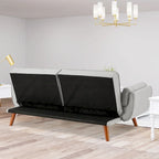 Canapé-lit futon convertible, lin capitonné, pieds en bois, dossier inclinable 3 positions, 227 kg, 2 places, beige/gris/vert/jaune