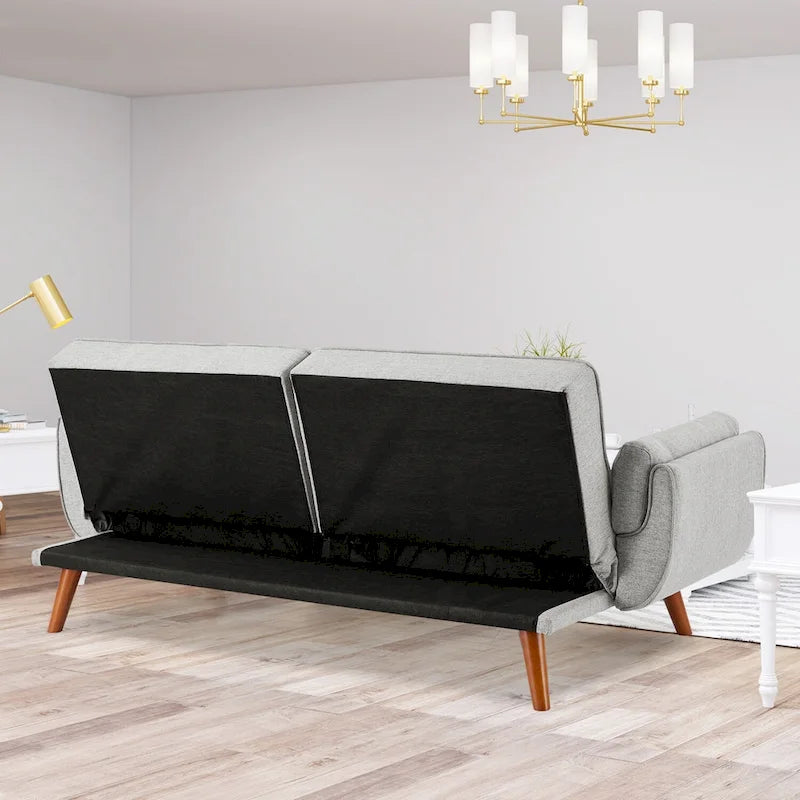 Canapé-lit futon convertible, lin capitonné, pieds en bois, dossier inclinable 3 positions, 227 kg, 2 places, beige/gris/vert/jaune