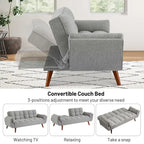 Canapé-lit futon convertible, lin capitonné, pieds en bois, dossier inclinable 3 positions, 227 kg, 2 places, beige/gris/vert/jaune
