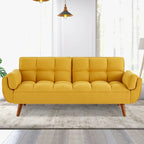 Canapé-lit futon convertible, lin capitonné, pieds en bois, dossier inclinable 3 positions, 227 kg, 2 places, beige/gris/vert/jaune