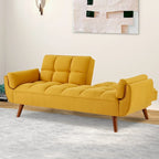 Canapé-lit futon convertible, lin capitonné, pieds en bois, dossier inclinable 3 positions, 227 kg, 2 places, beige/gris/vert/jaune