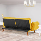 Canapé-lit futon convertible, lin capitonné, pieds en bois, dossier inclinable 3 positions, 227 kg, 2 places, beige/gris/vert/jaune