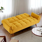 Canapé-lit futon convertible, lin capitonné, pieds en bois, dossier inclinable 3 positions, 227 kg, 2 places, beige/gris/vert/jaune