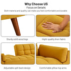 Canapé-lit futon convertible, lin capitonné, pieds en bois, dossier inclinable 3 positions, 227 kg, 2 places, beige/gris/vert/jaune