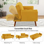Canapé-lit futon convertible, lin capitonné, pieds en bois, dossier inclinable 3 positions, 227 kg, 2 places, beige/gris/vert/jaune
