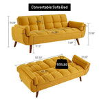 Canapé-lit futon convertible, lin capitonné, pieds en bois, dossier inclinable 3 positions, 227 kg, 2 places, beige/gris/vert/jaune