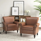 Fauteuil d'appoint en similicuir, marron/noir/gris, accoudoirs arrondis, clous décoratifs, lot de 2, 2 places