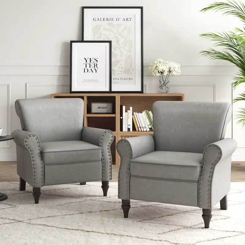 Fauteuil d'appoint en similicuir, marron/noir/gris, accoudoirs arrondis, clous décoratifs, lot de 2, 2 places