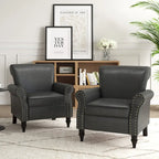 Fauteuil d'appoint en similicuir, marron/noir/gris, accoudoirs arrondis, clous décoratifs, lot de 2, 2 places