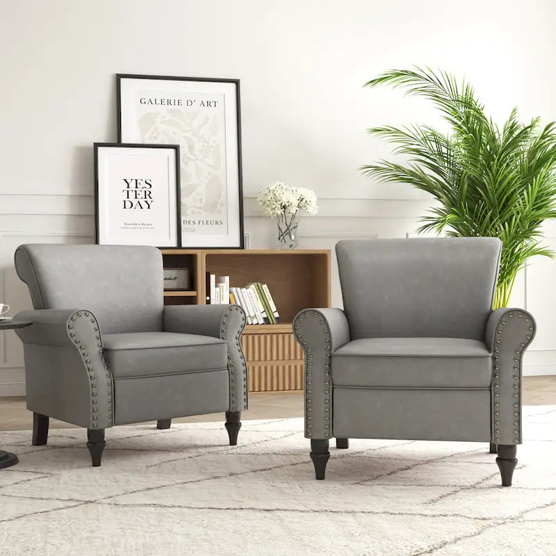 Fauteuil d'appoint en similicuir, marron/noir/gris, accoudoirs arrondis, clous décoratifs, lot de 2, 2 places