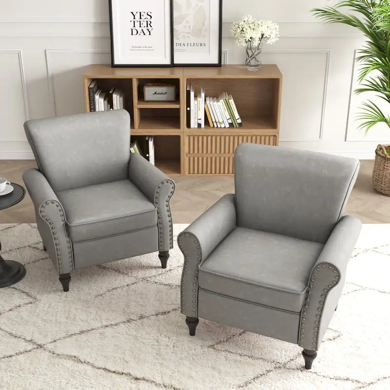 Fauteuil d'appoint en similicuir, marron/noir/gris, accoudoirs arrondis, clous décoratifs, lot de 2, 2 places