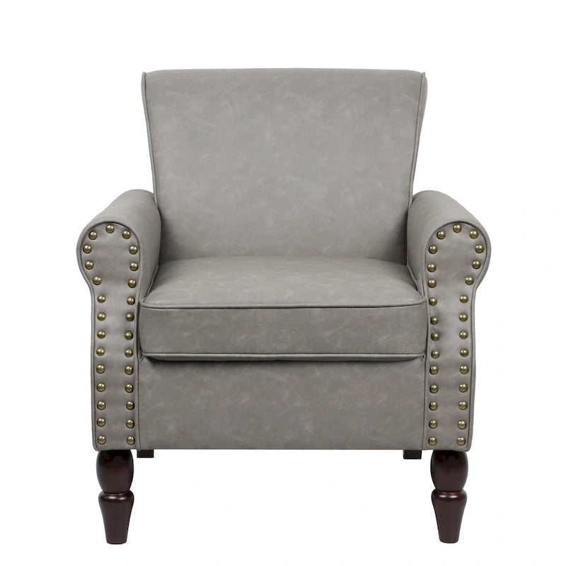 Fauteuil d'appoint en similicuir, marron/noir/gris, accoudoirs arrondis, clous décoratifs, lot de 2, 2 places