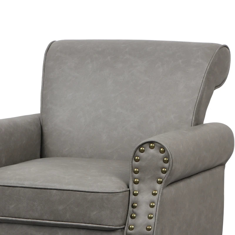 Fauteuil d'appoint en similicuir, marron/noir/gris, accoudoirs arrondis, clous décoratifs, lot de 2, 2 places
