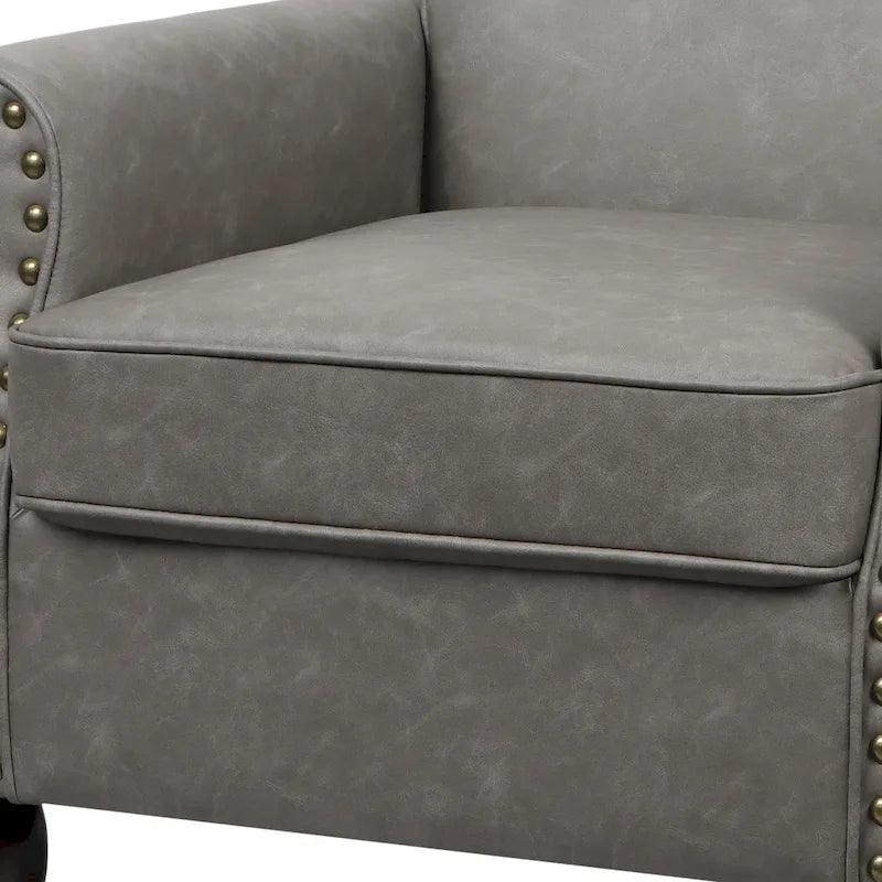 Fauteuil d'appoint en similicuir, marron/noir/gris, accoudoirs arrondis, clous décoratifs, lot de 2, 2 places