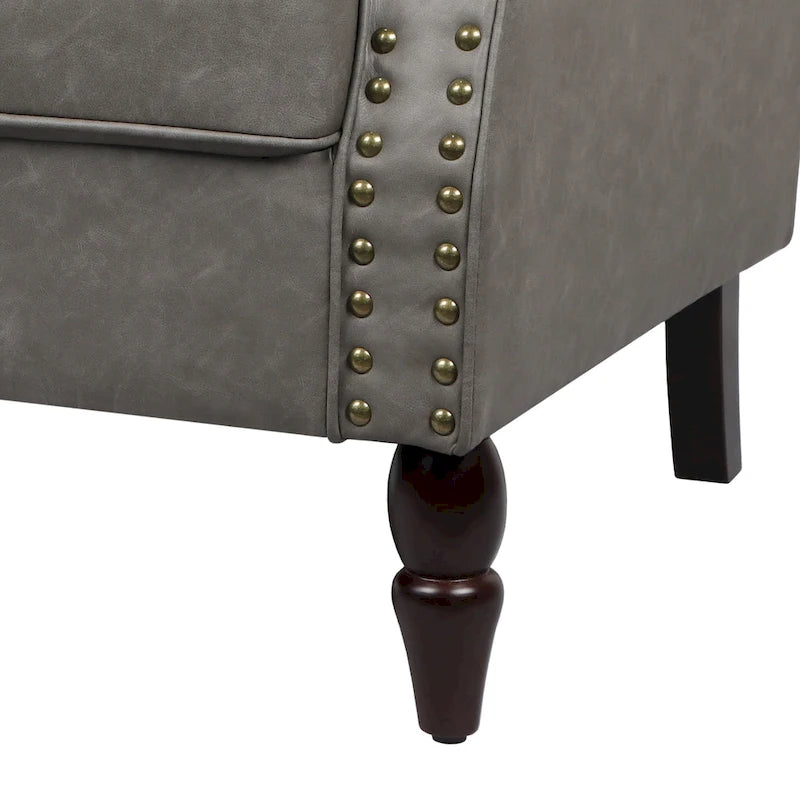 Fauteuil d'appoint en similicuir, marron/noir/gris, accoudoirs arrondis, clous décoratifs, lot de 2, 2 places