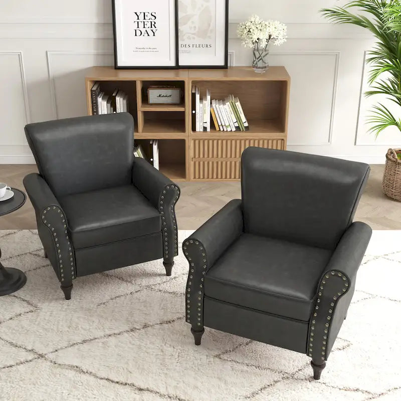 Fauteuil d'appoint en similicuir, marron/noir/gris, accoudoirs arrondis, clous décoratifs, lot de 2, 2 places