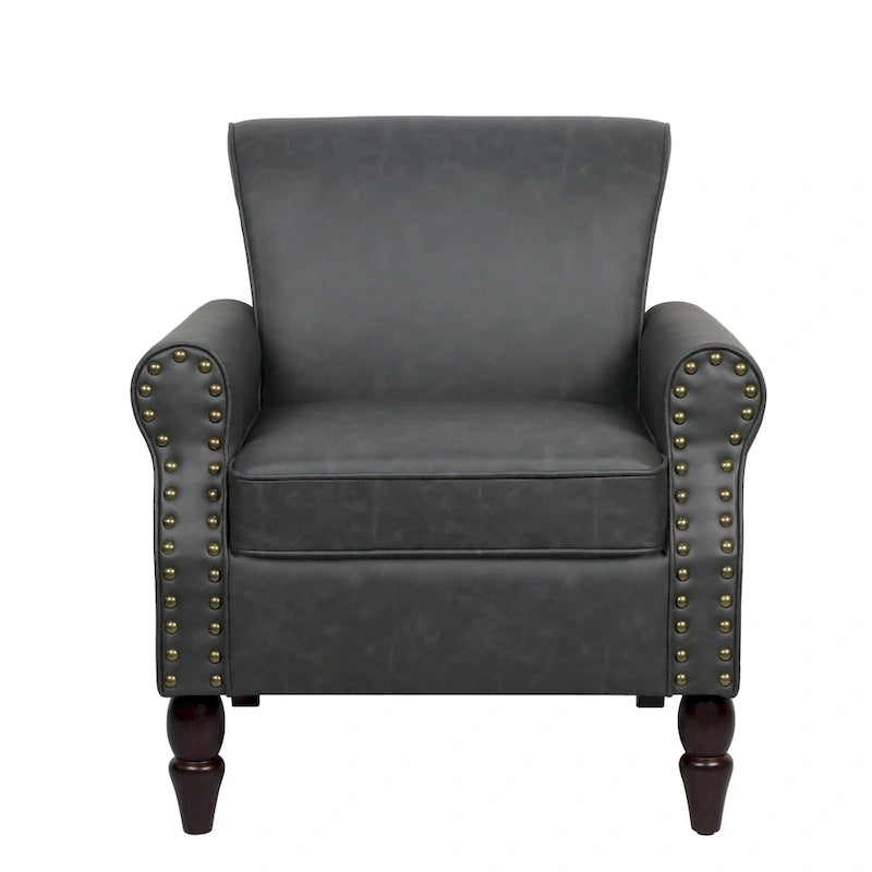 Fauteuil d'appoint en similicuir, marron/noir/gris, accoudoirs arrondis, clous décoratifs, lot de 2, 2 places