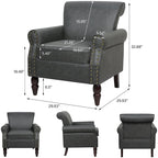 Fauteuil d'appoint en similicuir, marron/noir/gris, accoudoirs arrondis, clous décoratifs, lot de 2, 2 places