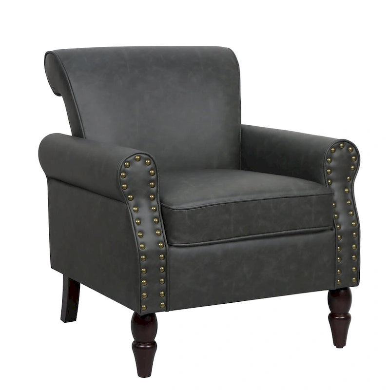 Fauteuil d'appoint en similicuir, marron/noir/gris, accoudoirs arrondis, clous décoratifs, lot de 2, 2 places
