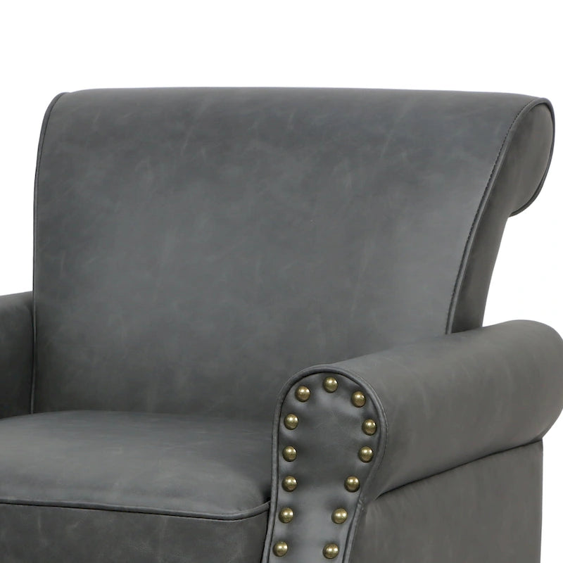 Fauteuil d'appoint en similicuir, marron/noir/gris, accoudoirs arrondis, clous décoratifs, lot de 2, 2 places