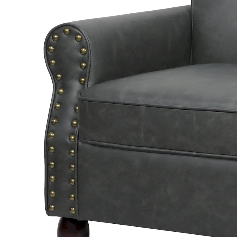 Fauteuil d'appoint en similicuir, marron/noir/gris, accoudoirs arrondis, clous décoratifs, lot de 2, 2 places