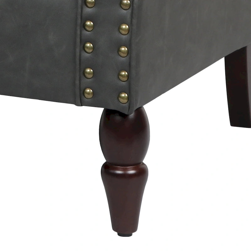 Fauteuil d'appoint en similicuir, marron/noir/gris, accoudoirs arrondis, clous décoratifs, lot de 2, 2 places