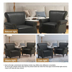 Fauteuil d'appoint en similicuir, marron/noir/gris, accoudoirs arrondis, clous décoratifs, lot de 2, 2 places