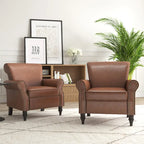 Fauteuil d'appoint en similicuir, marron/noir/gris, accoudoirs arrondis, clous décoratifs, lot de 2, 2 places