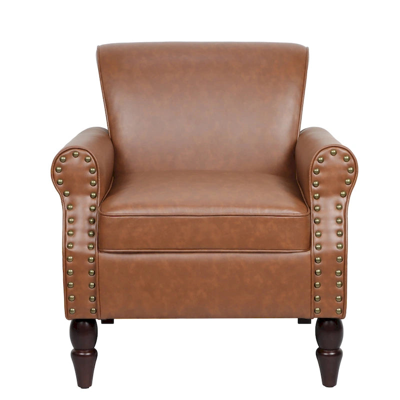 Fauteuil d'appoint en similicuir, marron/noir/gris, accoudoirs arrondis, clous décoratifs, lot de 2, 2 places