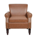 Fauteuil d'appoint en similicuir, marron/noir/gris, accoudoirs arrondis, clous décoratifs, lot de 2, 2 places