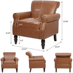 Fauteuil d'appoint en similicuir, marron/noir/gris, accoudoirs arrondis, clous décoratifs, lot de 2, 2 places