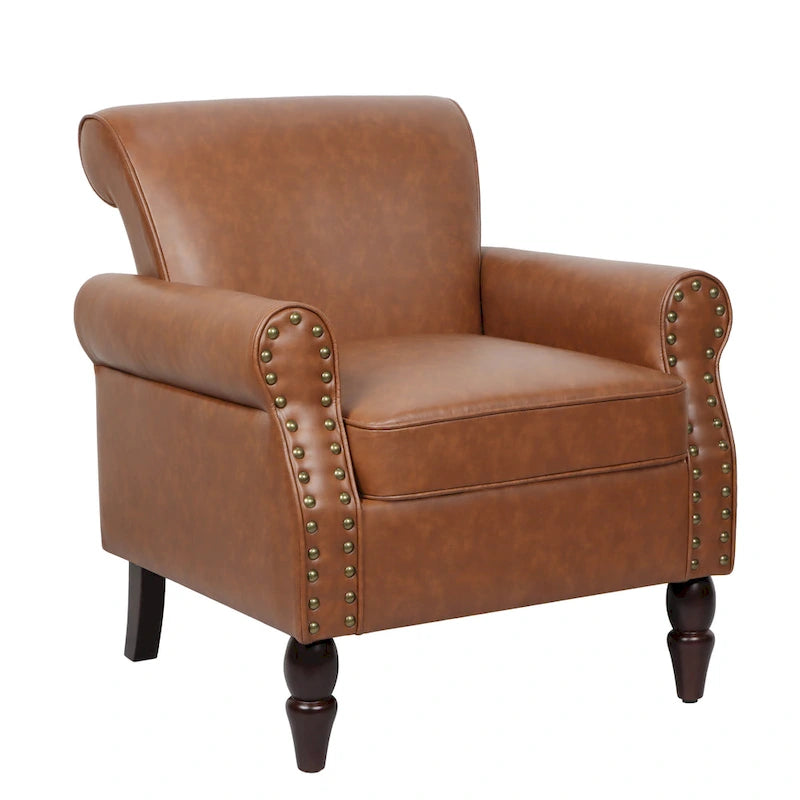Fauteuil d'appoint en similicuir, marron/noir/gris, accoudoirs arrondis, clous décoratifs, lot de 2, 2 places