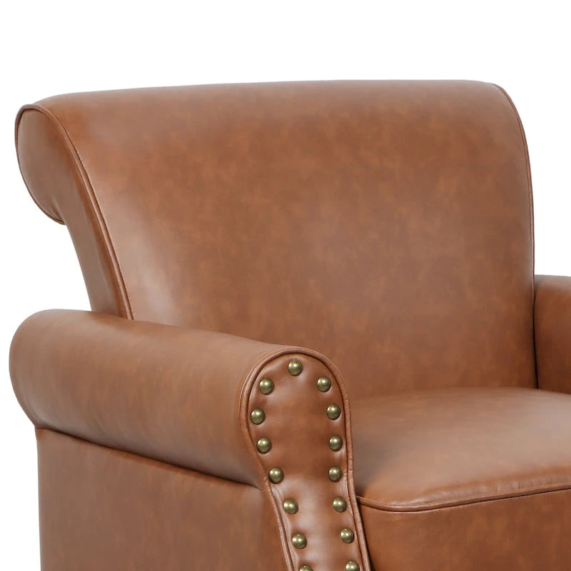 Fauteuil d'appoint en similicuir, marron/noir/gris, accoudoirs arrondis, clous décoratifs, lot de 2, 2 places