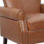 Fauteuil d'appoint en similicuir, marron/noir/gris, accoudoirs arrondis, clous décoratifs, lot de 2, 2 places