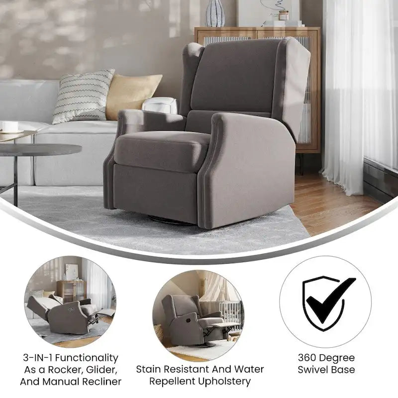 Fauteuil inclinable manuel à oreilles, pivotant et coulissant, crème/gris clair/gris foncé, 3 positions, 1 place
