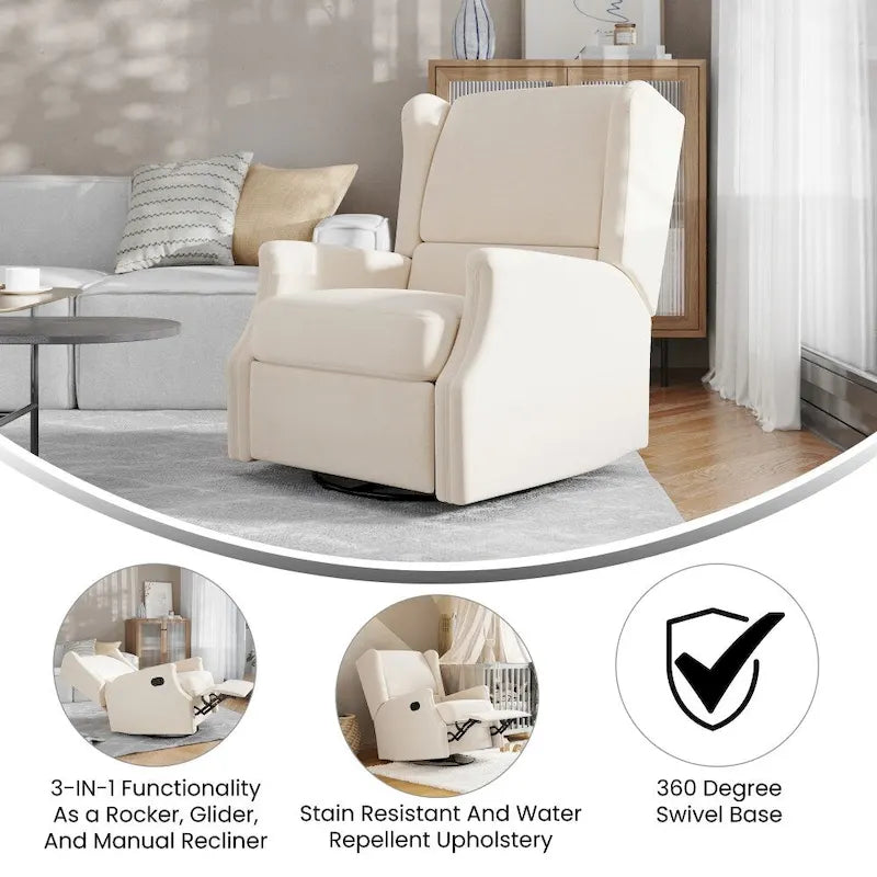 Fauteuil inclinable manuel à oreilles, pivotant et coulissant, crème/gris clair/gris foncé, 3 positions, 1 place