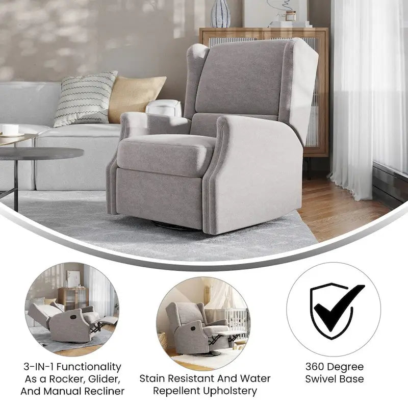 Fauteuil inclinable manuel à oreilles, pivotant et coulissant, crème/gris clair/gris foncé, 3 positions, 1 place