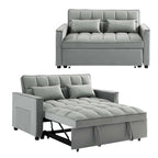Causeuse convertible, dossier à 3 positions, velours, mousse, poches latérales, USB, 2 places/lit jumeau, bleu/noir/gris