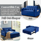 Causeuse convertible, dossier à 3 positions, velours, mousse, poches latérales, USB, 2 places/lit jumeau, bleu/noir/gris