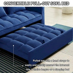 Causeuse convertible, dossier à 3 positions, velours, mousse, poches latérales, USB, 2 places/lit jumeau, bleu/noir/gris