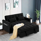 Causeuse convertible, dossier à 3 positions, velours, mousse, poches latérales, USB, 2 places/lit jumeau, bleu/noir/gris