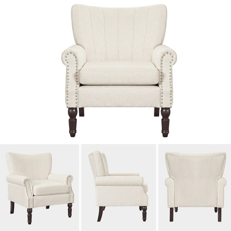 COZYMAN Fauteuil Moderne en Bois Massif Tissu/Similicuir Rembourré pour Salon