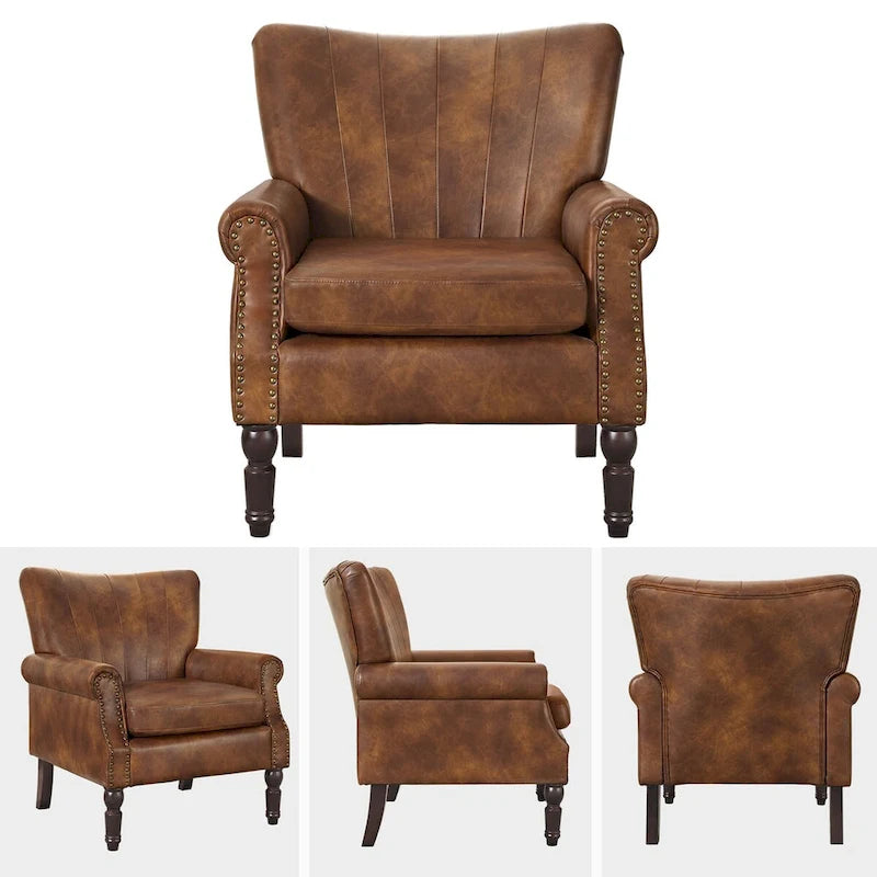 COZYMAN Fauteuil Moderne en Bois Massif Tissu/Similicuir Rembourré pour Salon