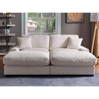 Canapé sectionnel modulaire avec pouf et oreillers, Velours côtelé, Beige/Gris, Coussin haute densité